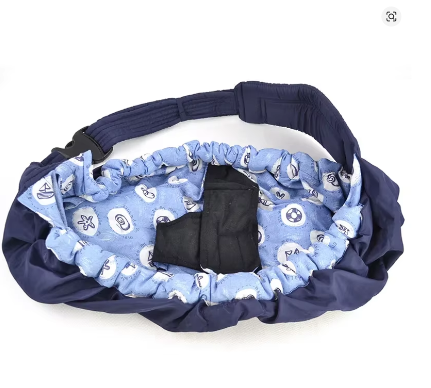 Echarpe de portage bleue marine motif marin vue interieure