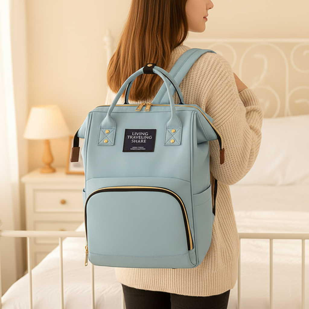 Sac a langer momie grande capacité bleu clair