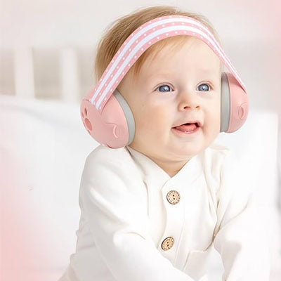 Casque anti-bruit bébé rose vue de côté 