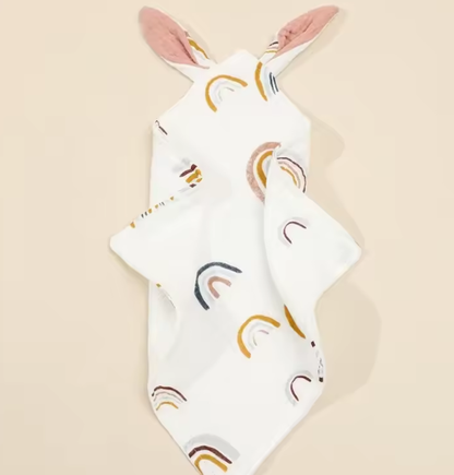 Doudou arc-en-ciel coloré oreilles lapin coton mousseline