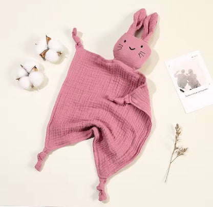 Doudou lapin mousseline coton couleur rose ancien - doudou plat bebe 