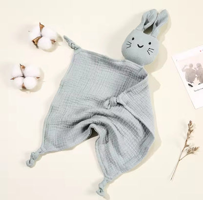 Doudou lapin mousseline coton couleur taupe - peluche apaisante 
