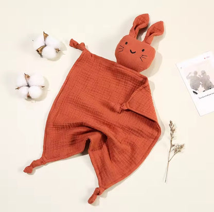 Doudou lapin mousseline coton couleur terracotta 