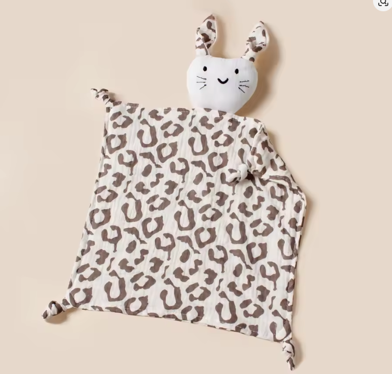 Doudou lapin mousseline coton motif vache - doudou plat bebe