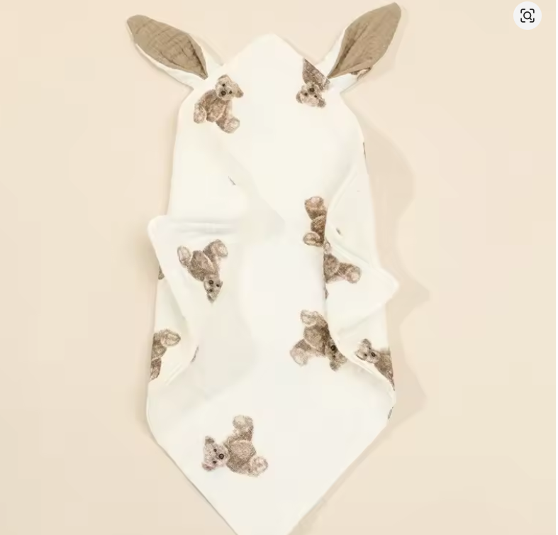 Doudou ours gris oreilles lapin coton mousseline