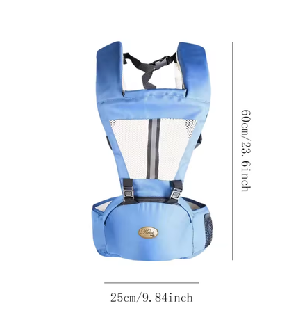 Porte bebe sac a dos ergonomique couleur bleu dimensions 60cm hauteur 25cm largeur