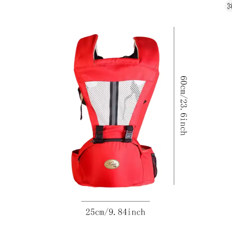 Porte bebe sac a dos ergonomique couleur rouge dimensions 60cm hauteur 25cm largeur