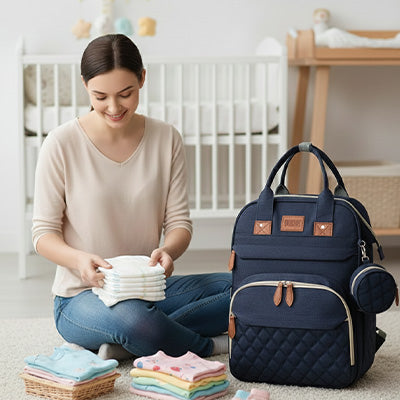 Sac à langer 3 en 1 bleu avec lit bébé pliable et port USB 