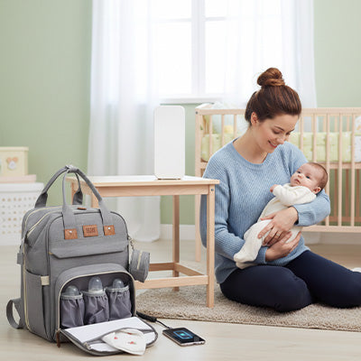 Sac à langer 3 en 1 gris imperméable avec lit bébé intégré 