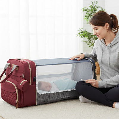 Sac à langer 3 en 1 rouge sac à dos avec lit bébé pliable