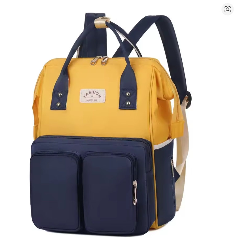 Sac a langer bicolore jaune et bleu marine 