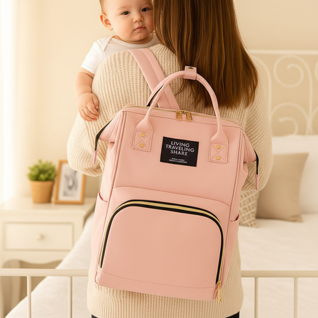 Sac a langer momie grande capacité rose