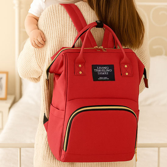 Sac a langer momie rouge grande capacité maman et bébé en sortie