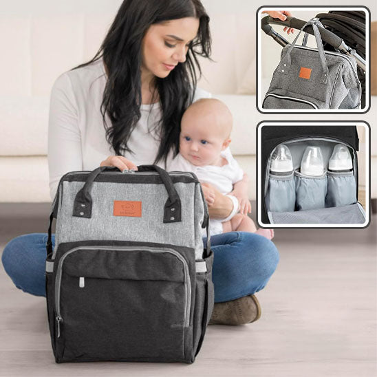 Sac à langer multifonction imperméable bicolore noir et gris 
