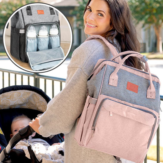 
Sac à langer multifonction imperméable bicolore rose et gris 
