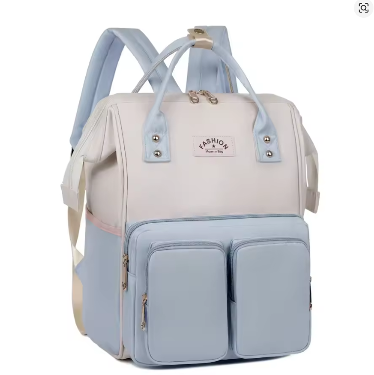 Sac a langer multifonctionnel bicolore bleu et blanc