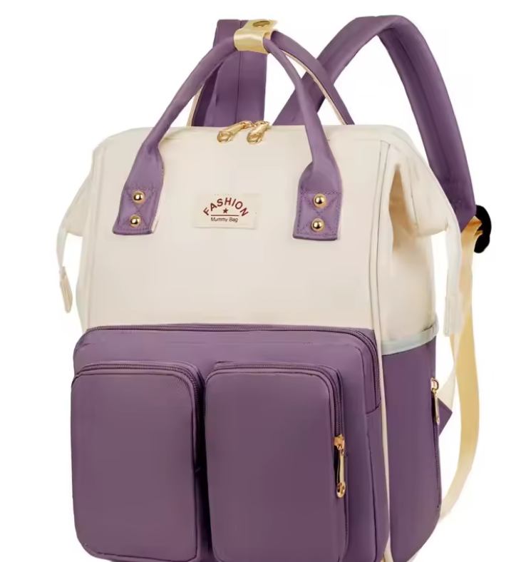 Sac a langer multifonctionnel bicolore violet et blanc