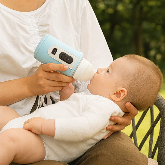bébé nourrit avec un Chauffe biberon nomade 