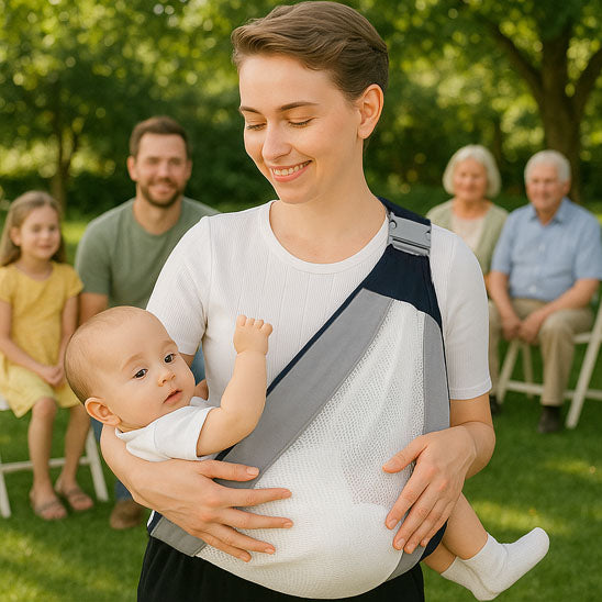 Echarpe de portage sortie famille bébé nouveau-né parc