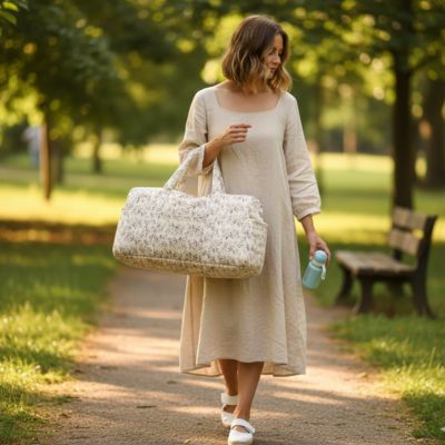 maman porte un sac de maternité multi compartiments organise au parc
