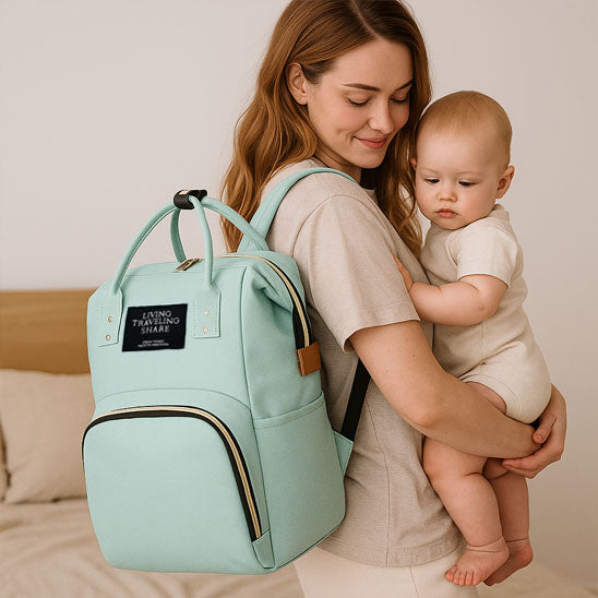 Sac a langer momie vert clair grande capacité maman et bébé en sortie 