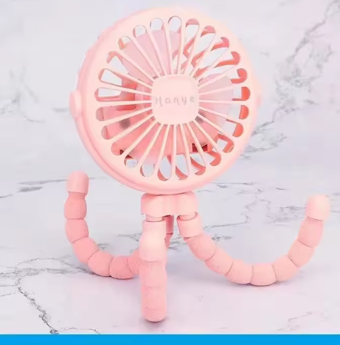 Ventilateur poussette flexible USB rechargeable vue principale Rose